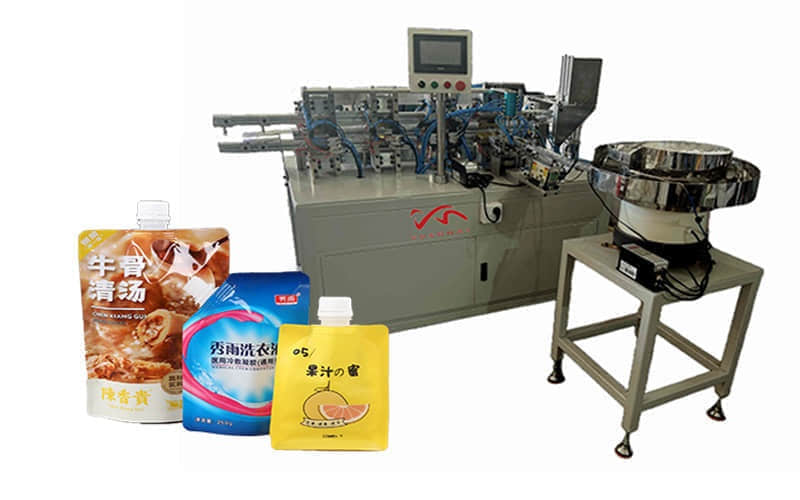 Automatic Spout Cap Inserter Sealing Machine for Plastics Stand up Pouches Packages Cap Sealing