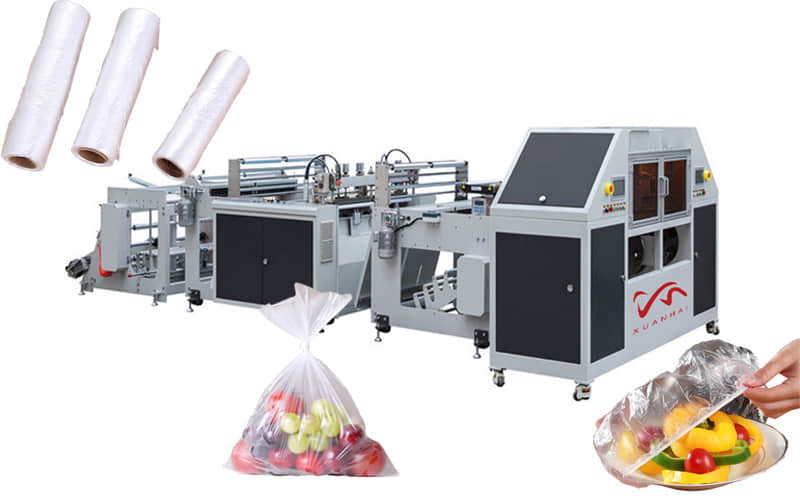 450mm*2 Double Lines Perforation Roll Plastic Food Storage Flat Bags Making Machine With Paper Core