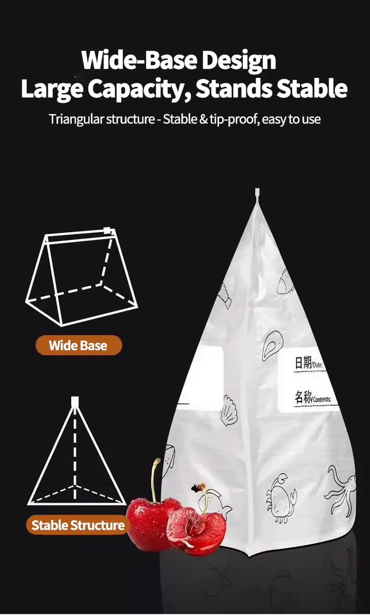 Reusable Zipper Freezer Aluminum Foil Fresh-keep Bags Stand up Pouch for Meat Fruit Vegetables