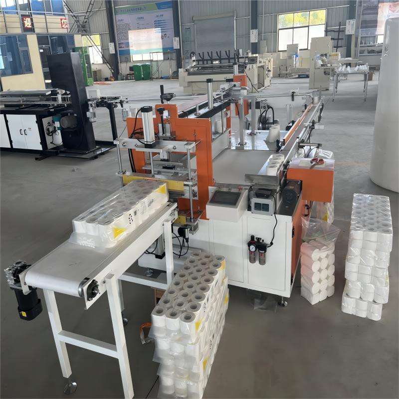 Full Automatic Toilet Paper Roll Packing Machine Cutting Rewinding and Packaging Production Line